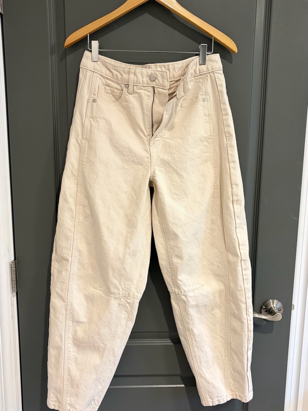 Rivete Denim Cream High Rise Barrel Leg Jeans